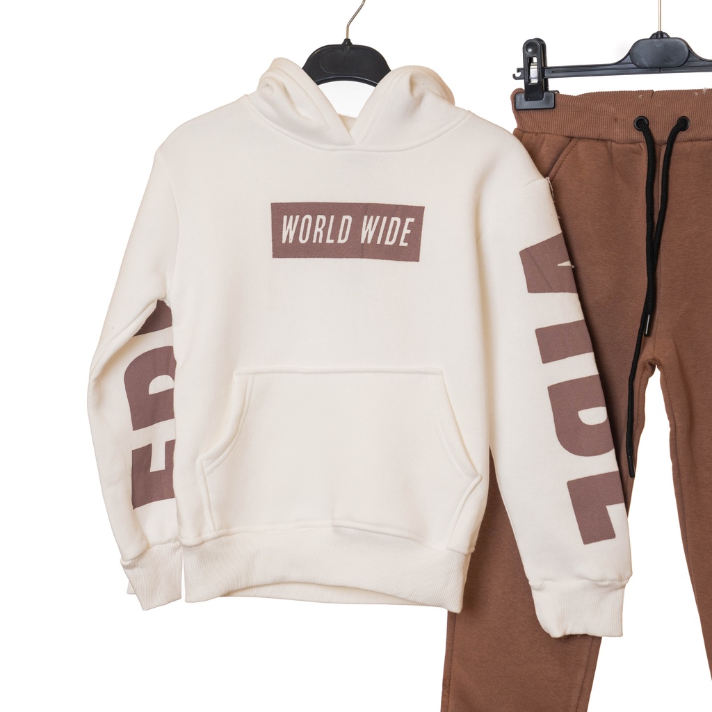 24086 Ensemble jogging marron blanc WORLD WIDE