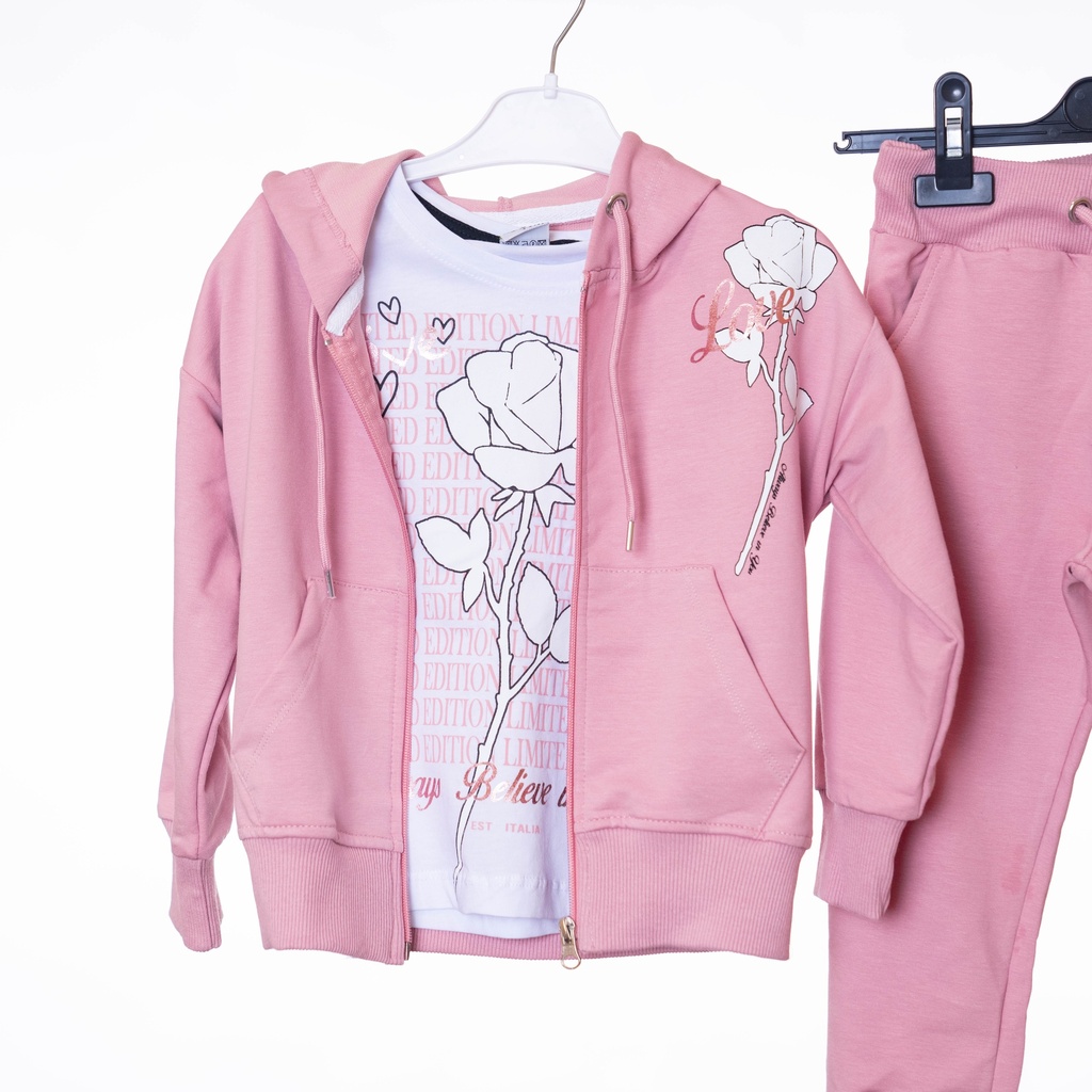 6196 Ensemble rose blanc fille