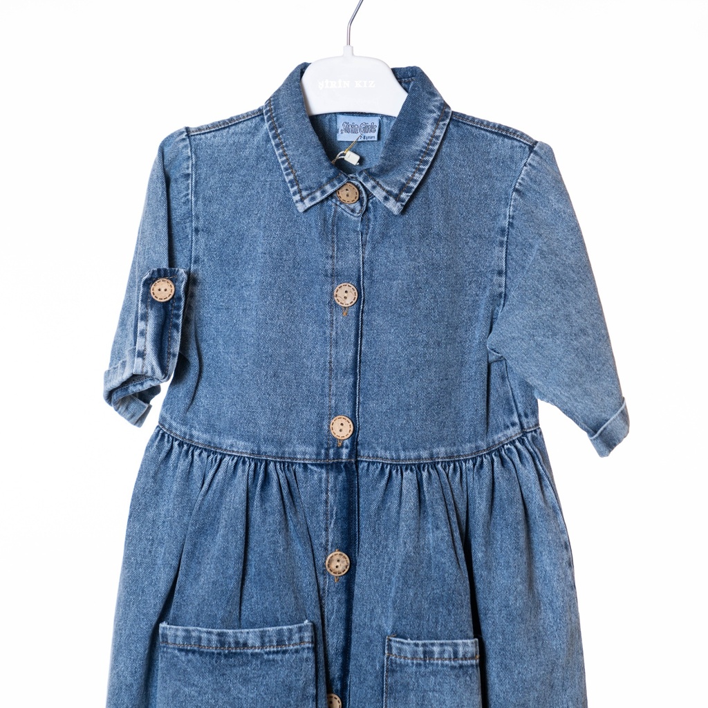 7021 Robe jean manches courtes