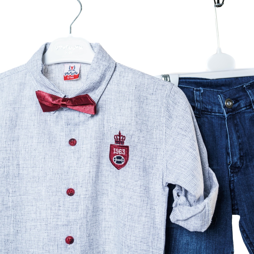 3616 Ensemble 3 pièces gris noeud pap   