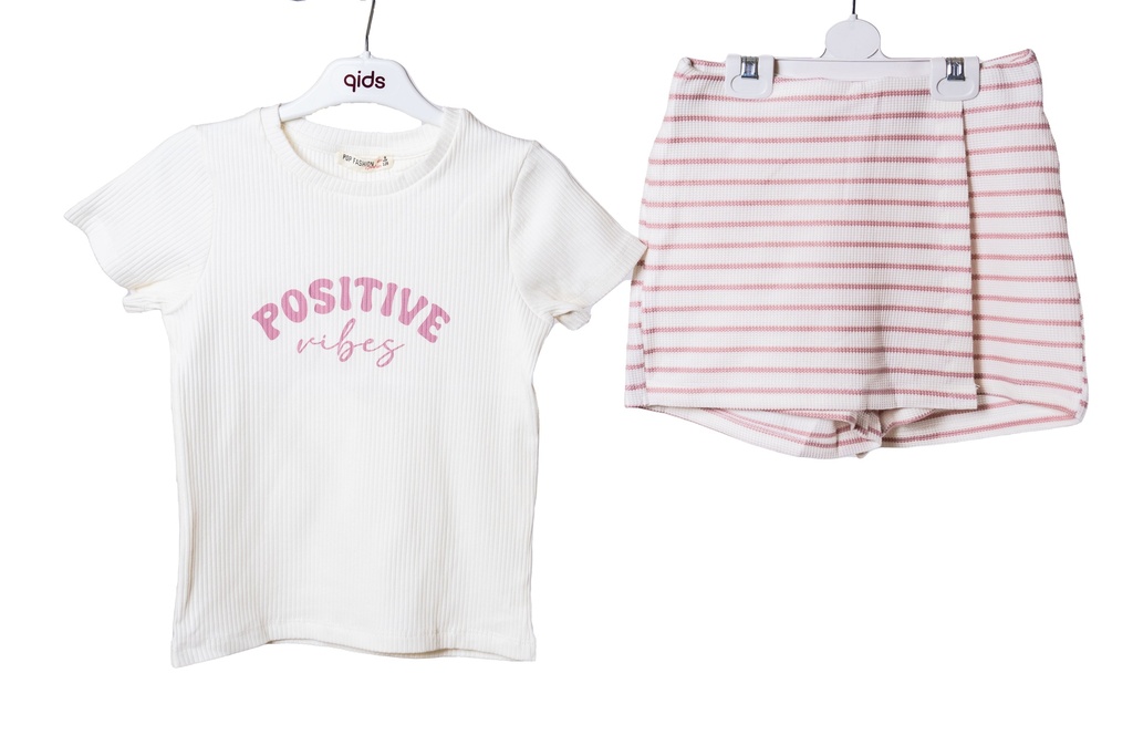 7517 Ensemble jupe rose blanc 