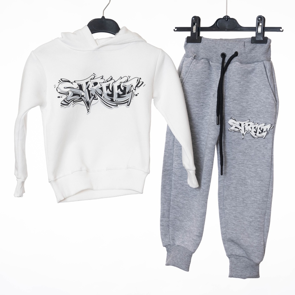 24088 Ensemble jogging gris blanc STREET