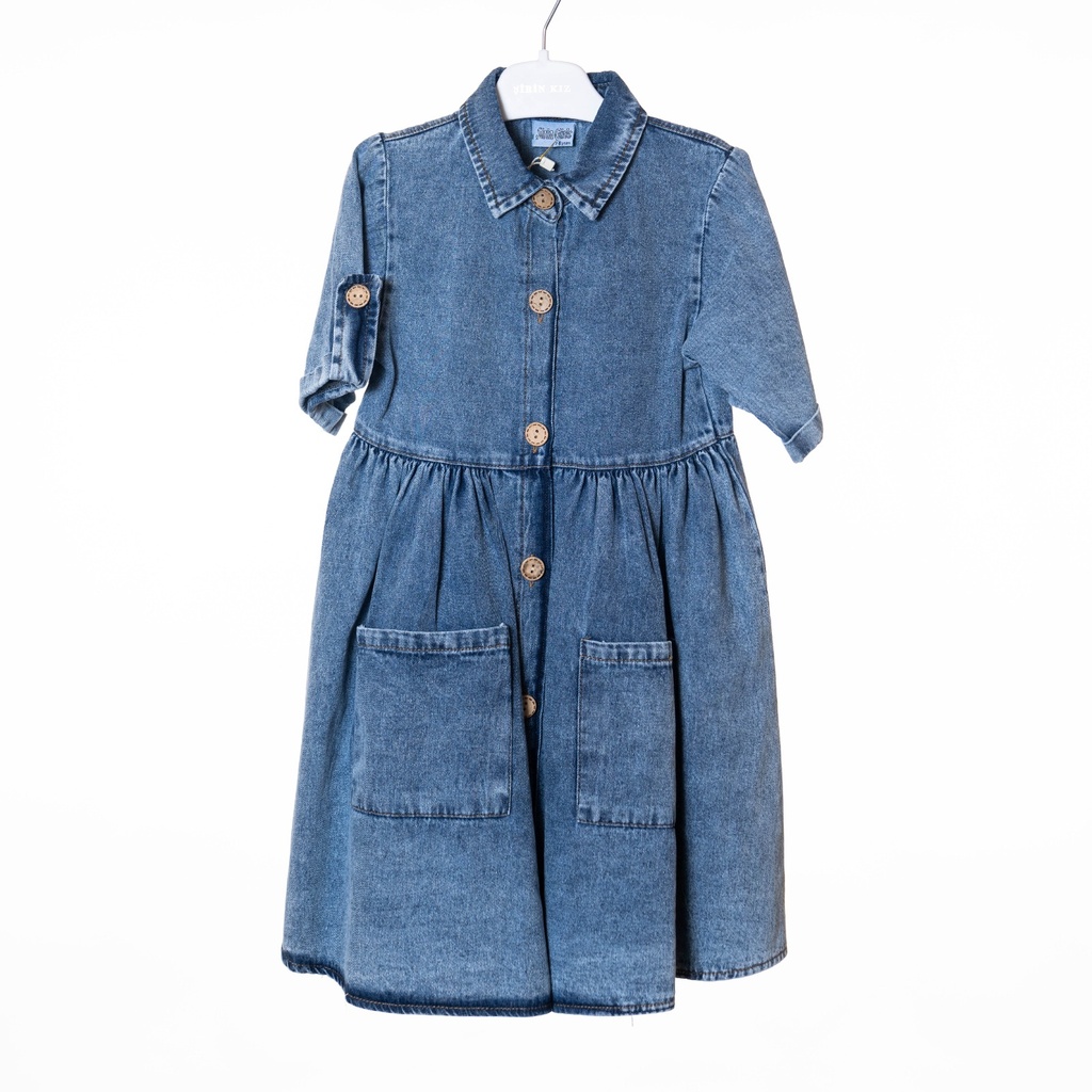 7021 Robe jean manches courtes