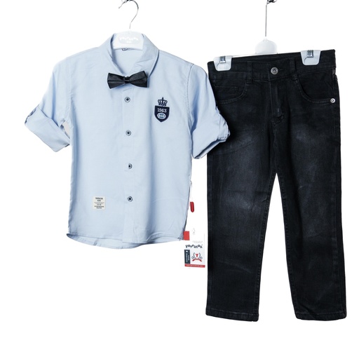 5638 Ensemble 3 pièces bleu noeud pap  