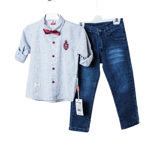 3616 Ensemble 3 pièces gris noeud pap   