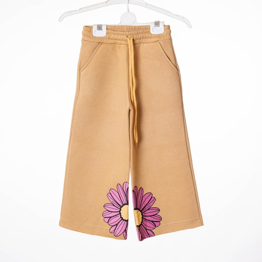 KS22332 Pantalon bas large fleur beige