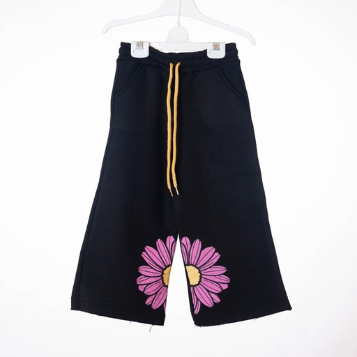 KS22332 Pantalon bas large fleur noir