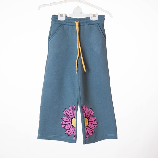 KS22332 Pantalon bas large fleur bleu