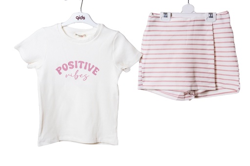 7517 Ensemble jupe rose blanc 