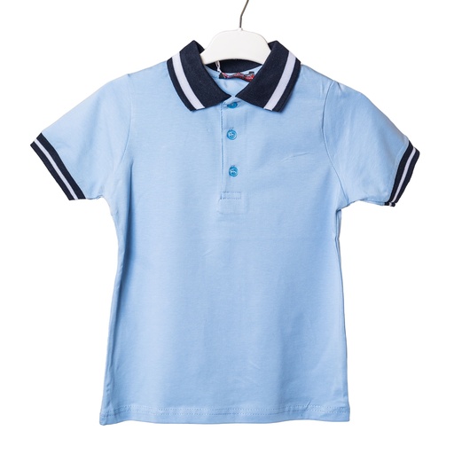 5210 Polo bleu col noir