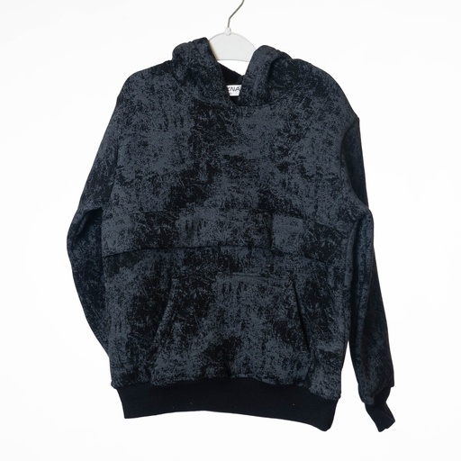 6060 Pull capuche marbré gris noir