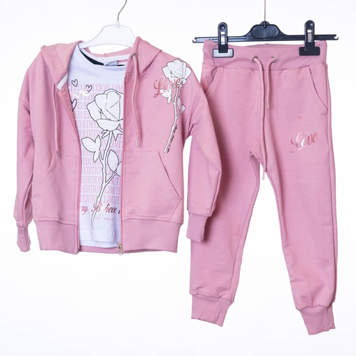 6196 Ensemble rose blanc fille