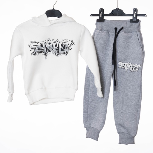24088 Ensemble jogging gris blanc STREET