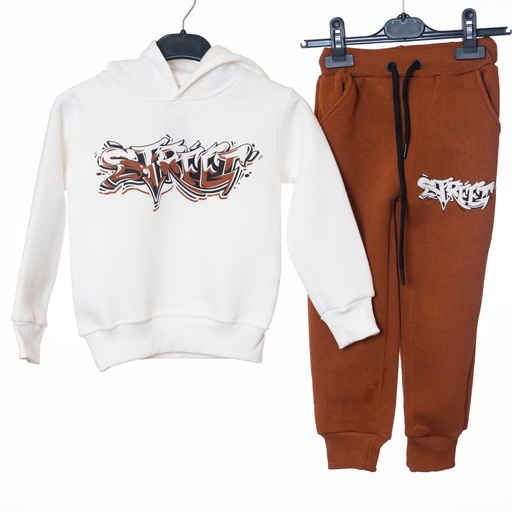 24088 Ensemble jogging marron blanc STREET