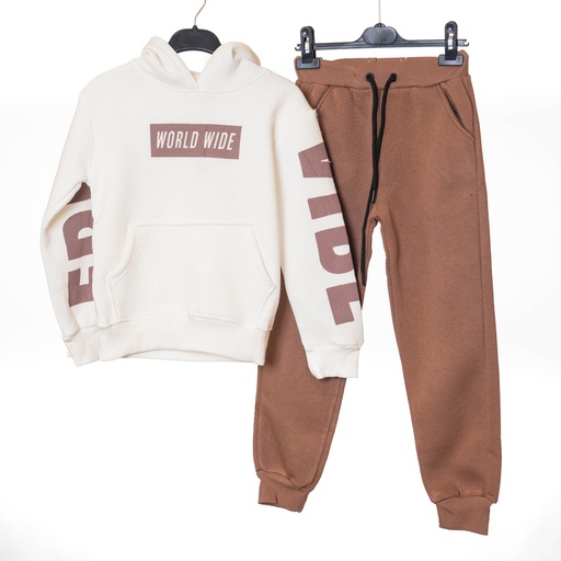 24086 Ensemble jogging marron blanc WORLD WIDE