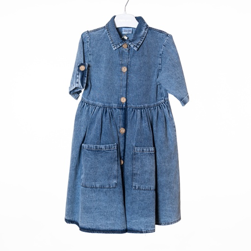 7021 Robe jean manches courtes