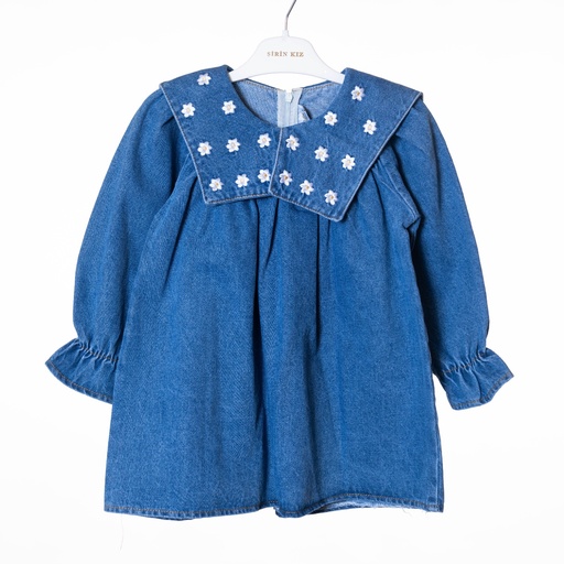7051 Robe jean col fleurs 